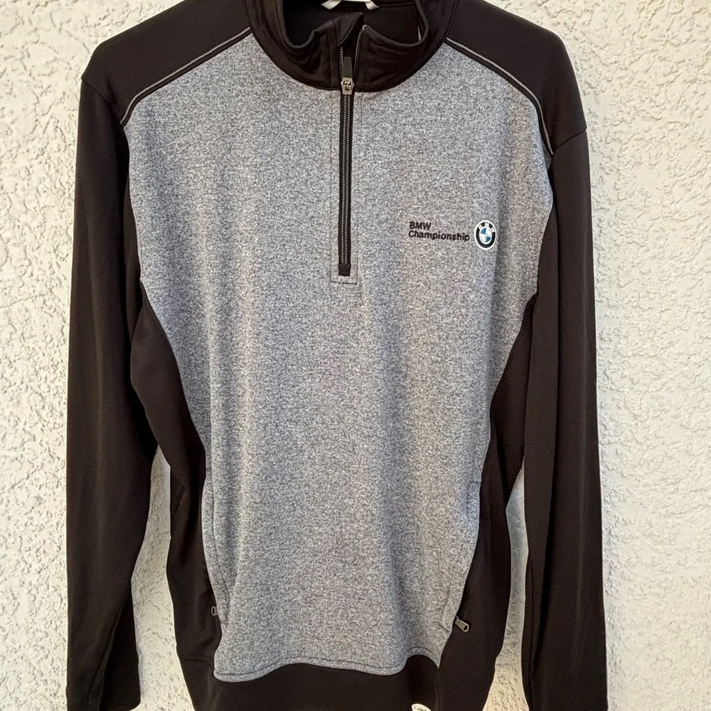 Gray and Black Lightweight Shirt‎ Jacket with Quarter-Zip